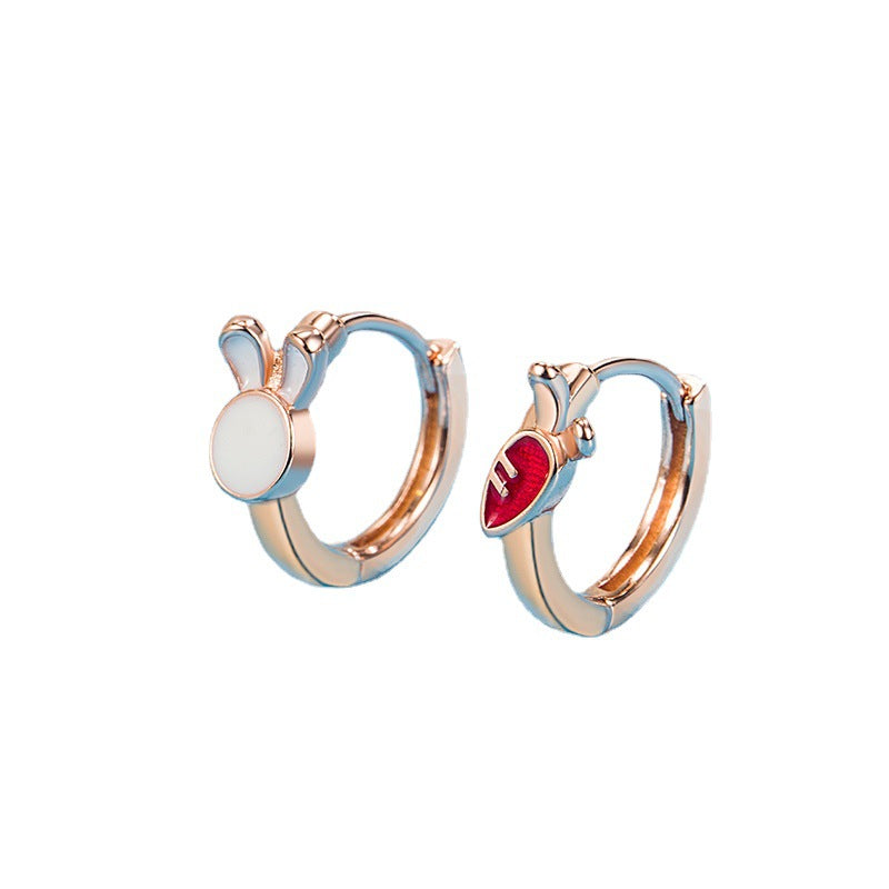 Wholesale Rabbit radish ear buckle women's elegant small simple cute asymmetric niche exquisite earrings